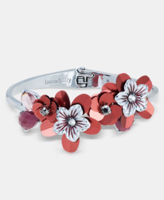 Crystal Flower Hinged Cuff Bracelet