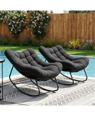 2 Piece Outdoor Rocking Papasan Chair for Patio, Garden or Living Room