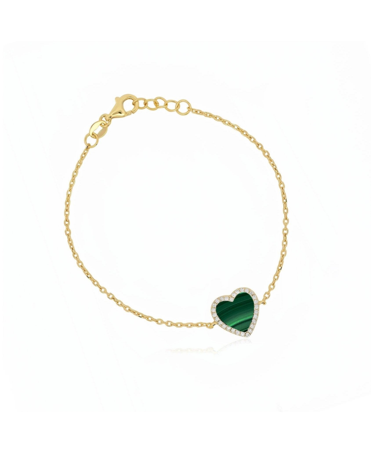The Lovery Large Malachite Cz Halo Single Heart Bracelet 14K Gold-Plated Sterling Silver - Gold plated sterling silver