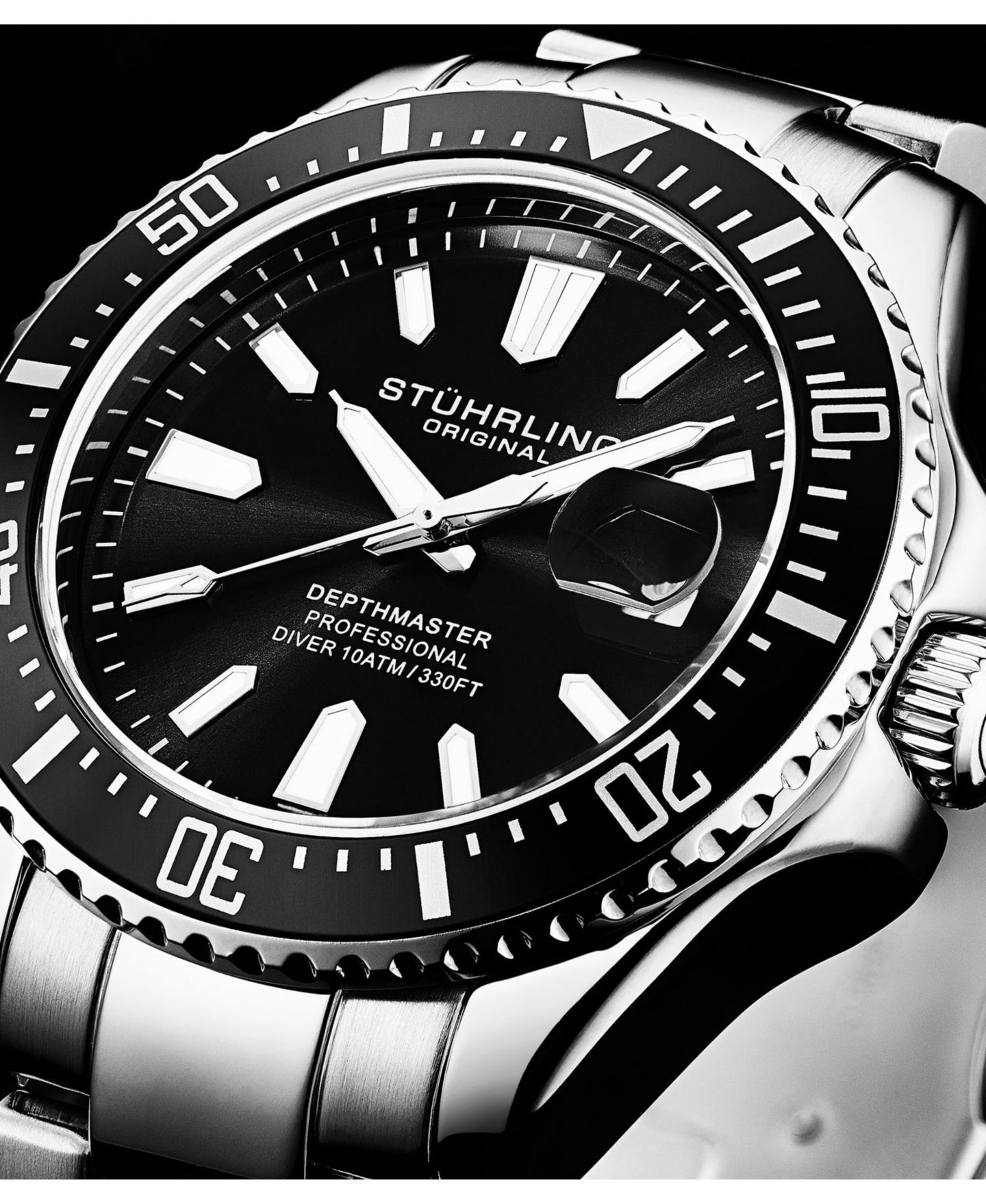 Мужские часы Stuhrling Depthmaster 3950A Quartz 42mm Diver Watch, цвет: Чёрный — фото 6