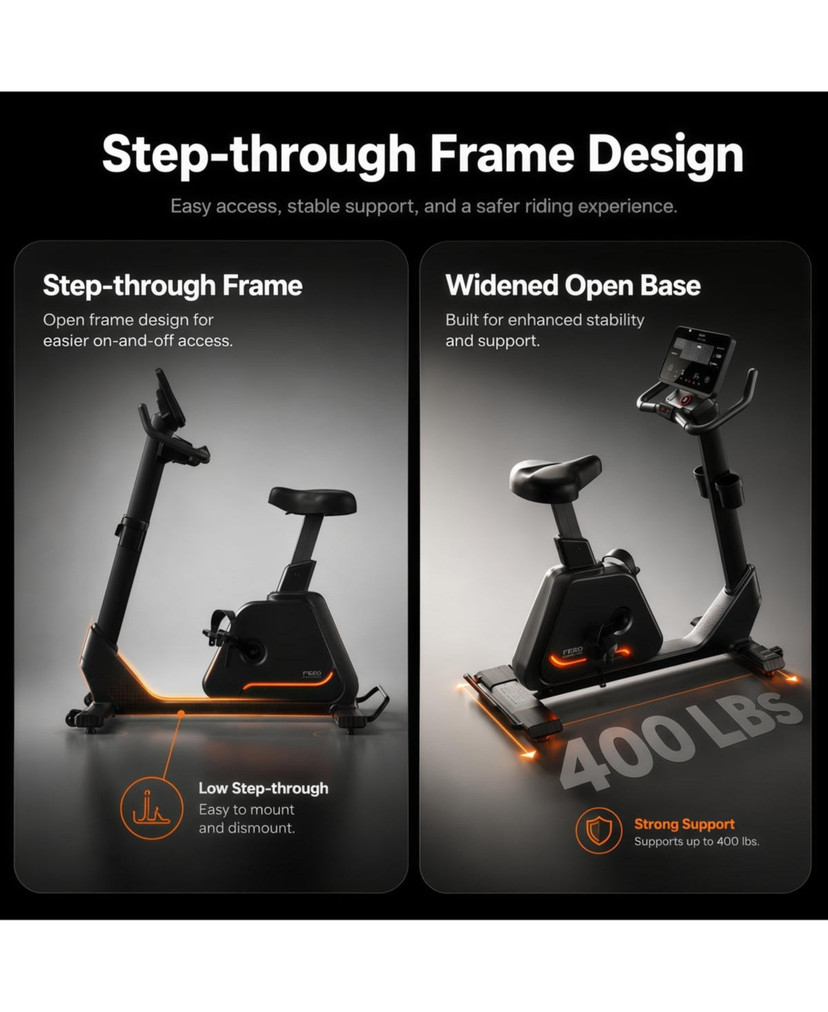 Fed Fitness Upright Exercise Bike, Air Lift Adjustable Seat, Led Display, Electromagnetic Stationary Bike