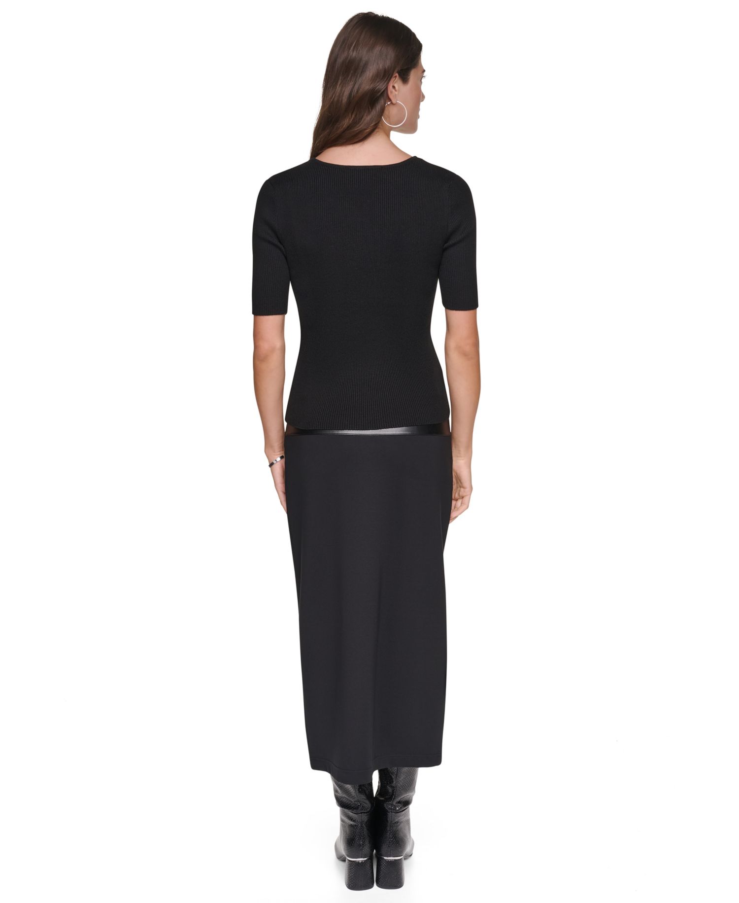Women's Asymmetrical V-Neck Studded Ribbed-Knit Pullover Sweater