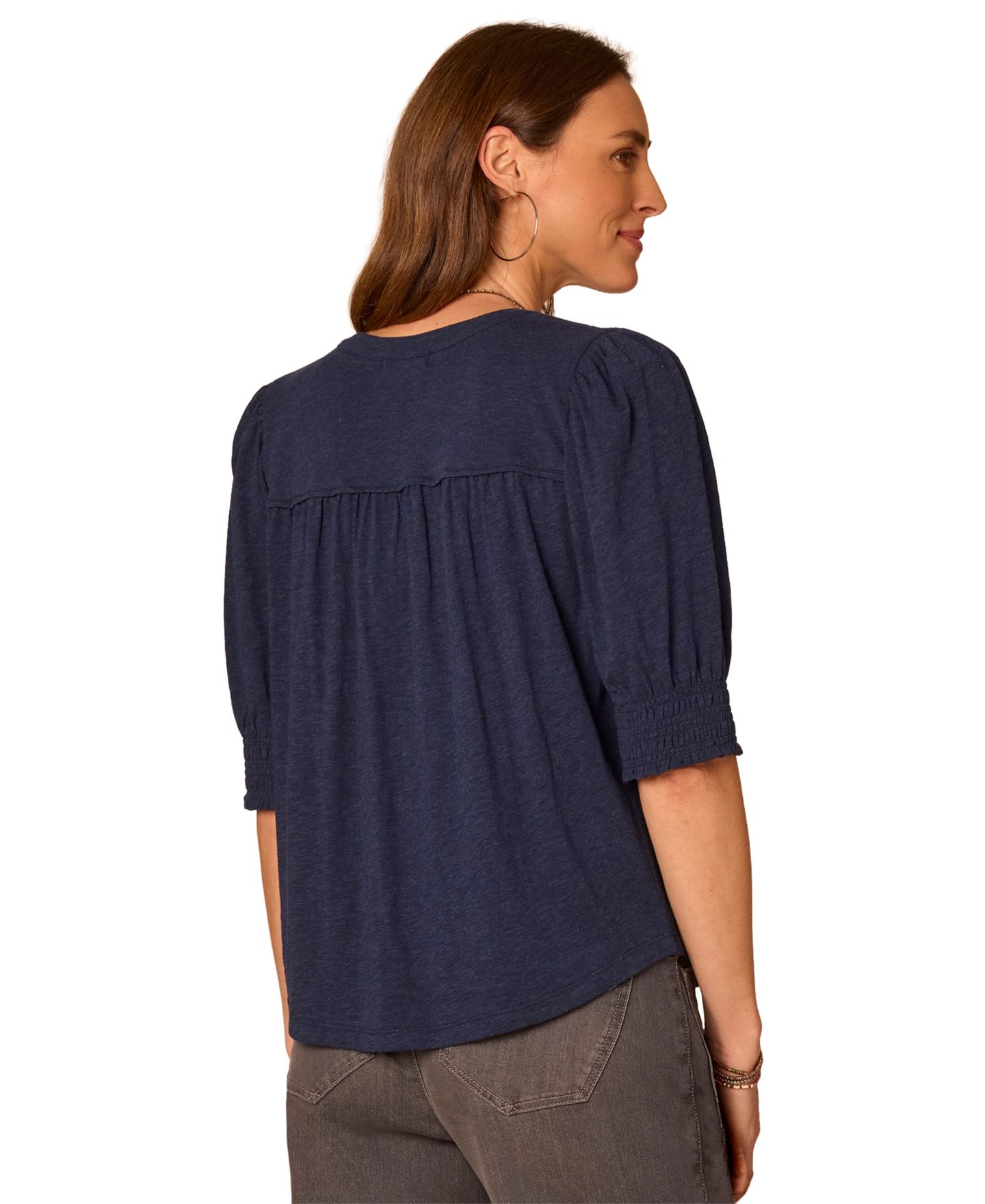 Женский топ Democracy Split-Neckline Blouson-Sleeve Knit, цвет: Меланжевый полуночный — фото 5