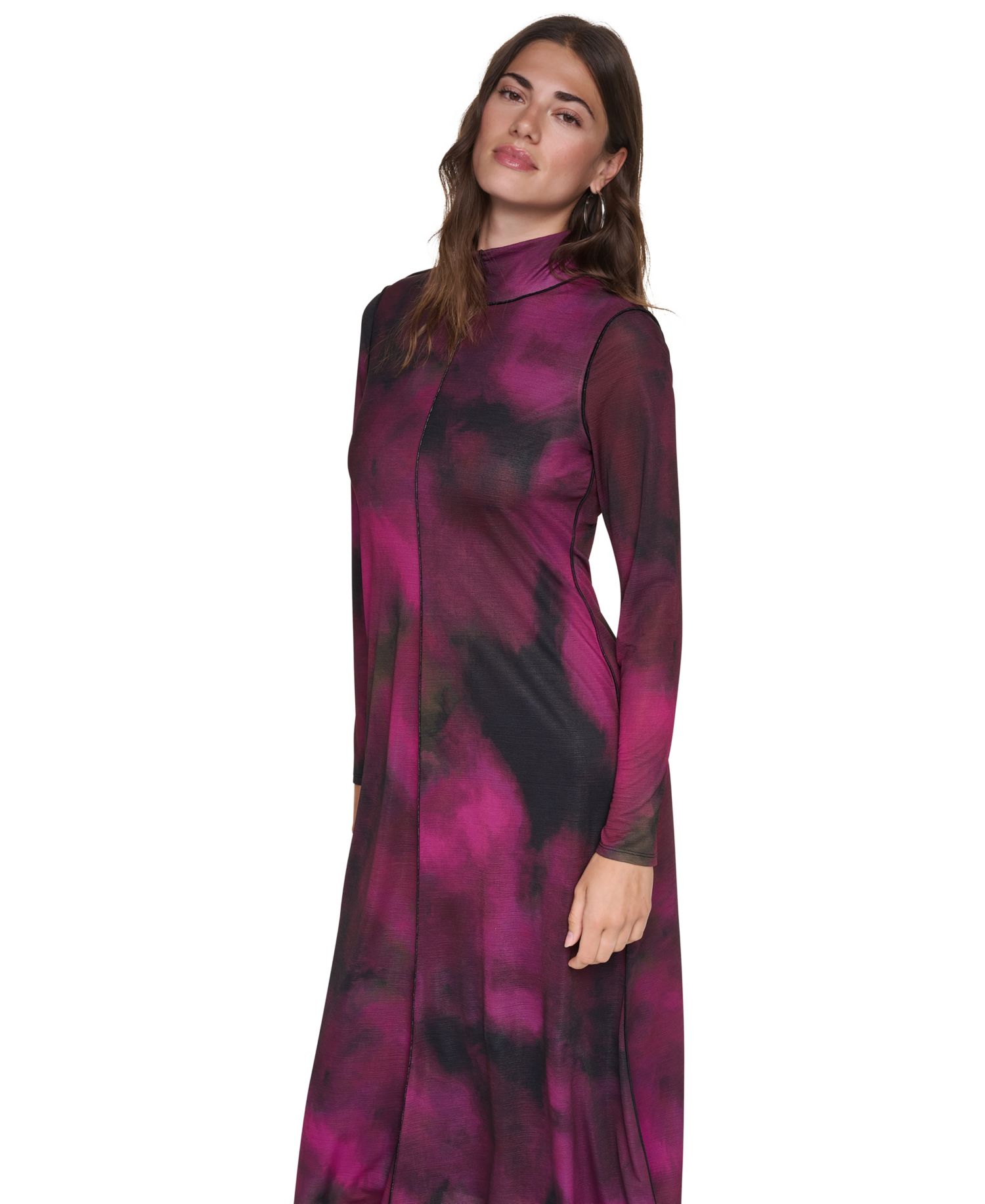 Women's Exposed Seam Printed Long Sleeves Dress