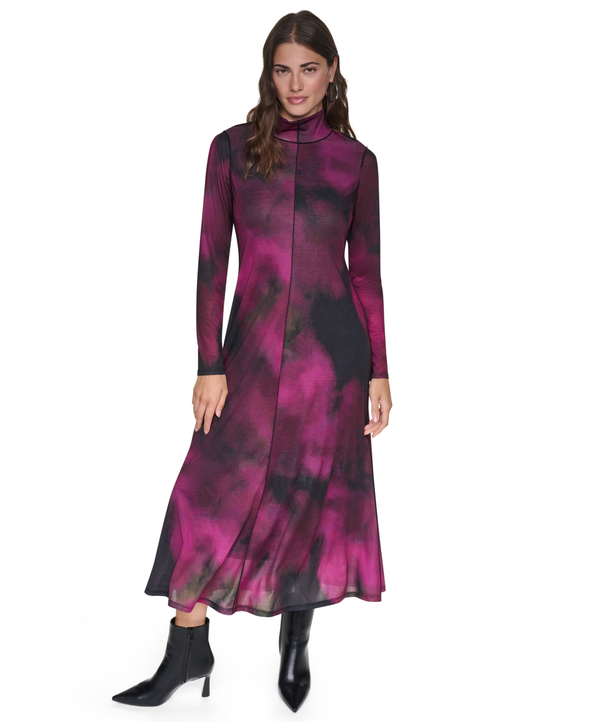 Dkny Women's Exposed Seam Printed Long Sleeves Dress