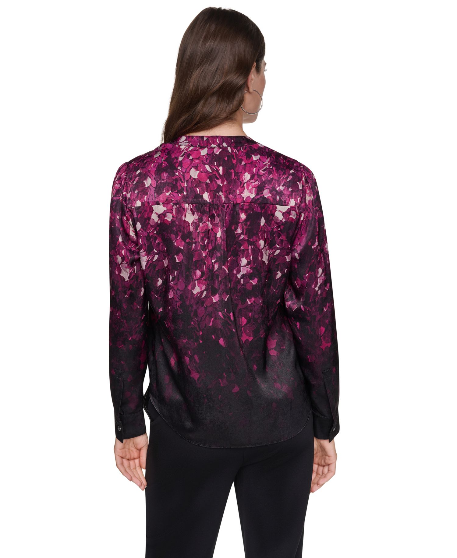 Women's Long-Sleeve Printed Satin Blouse
