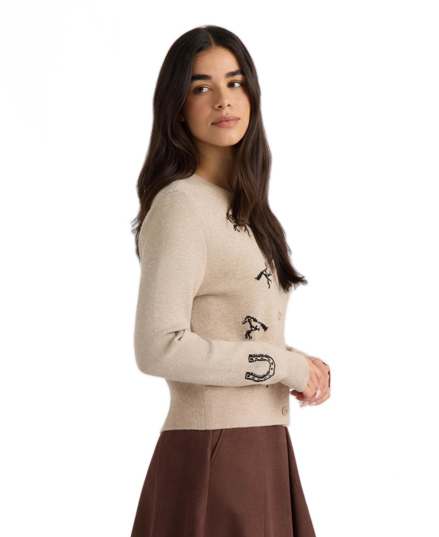 Women's Fitted Crewneck Long-Sleeve Cardigan
