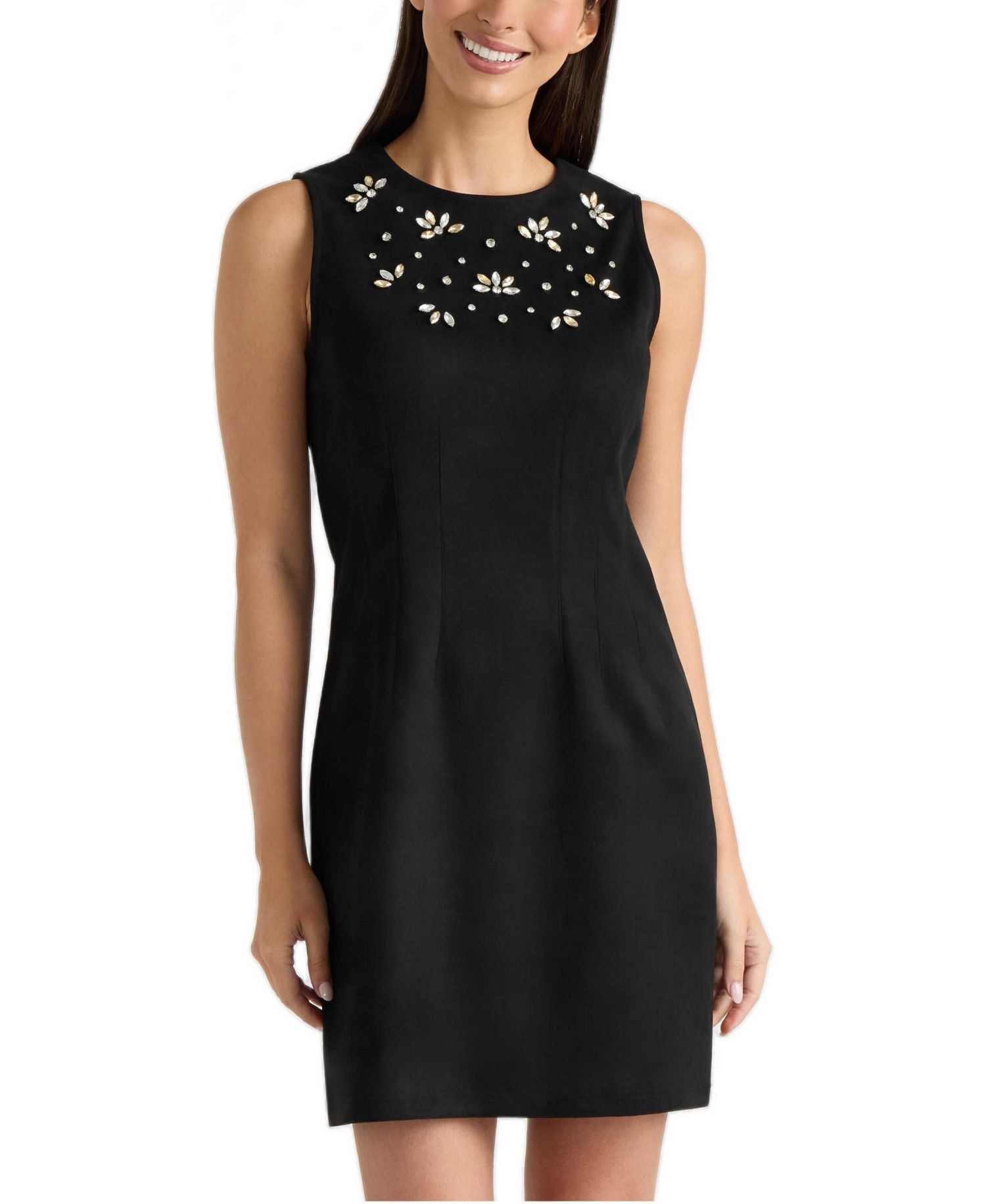 Women's Party/Cocktail Rhinestone-Embellished Sleeveless Faux Suede Dress