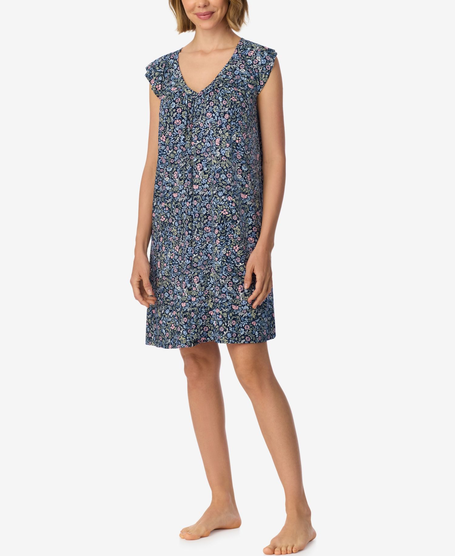 Women's Flutter-Raglan V-Neckline Floral-Print Chemise