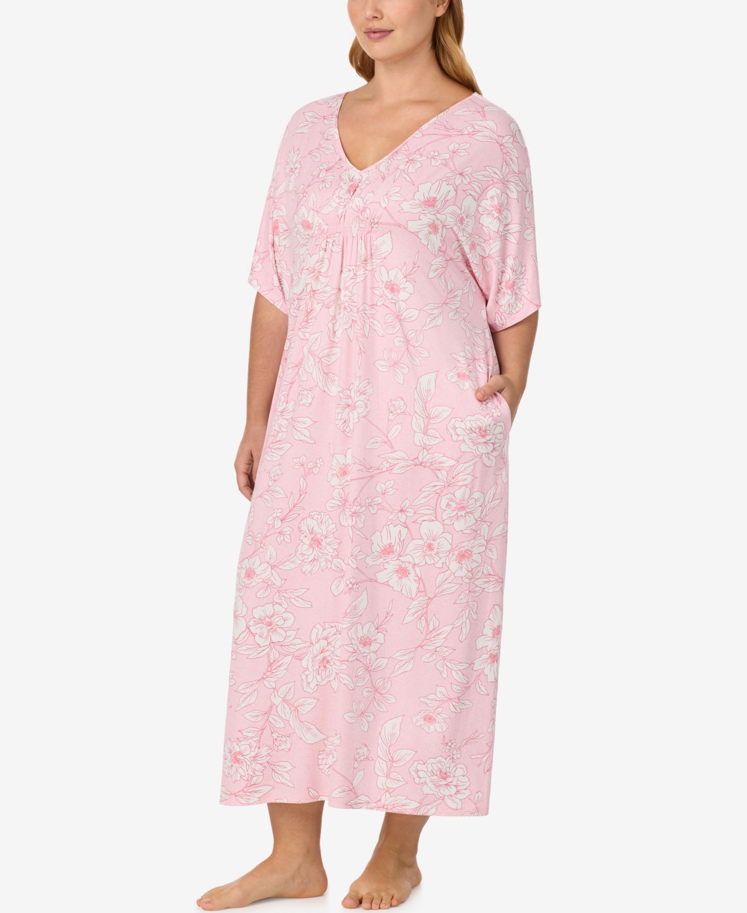 Plus Size V-Neck Long Jersey-Knit Tunic Nightgown