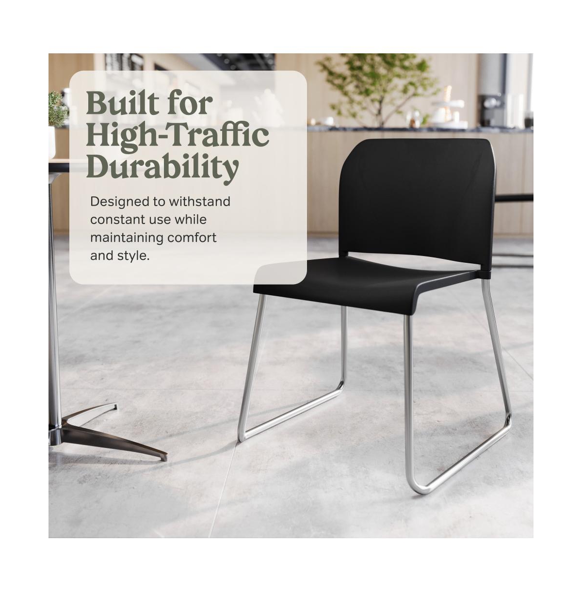 Emma+Oliver Calliope Stackable Office Reception Chair with Contoured Backrest and Chrome Sled Base
