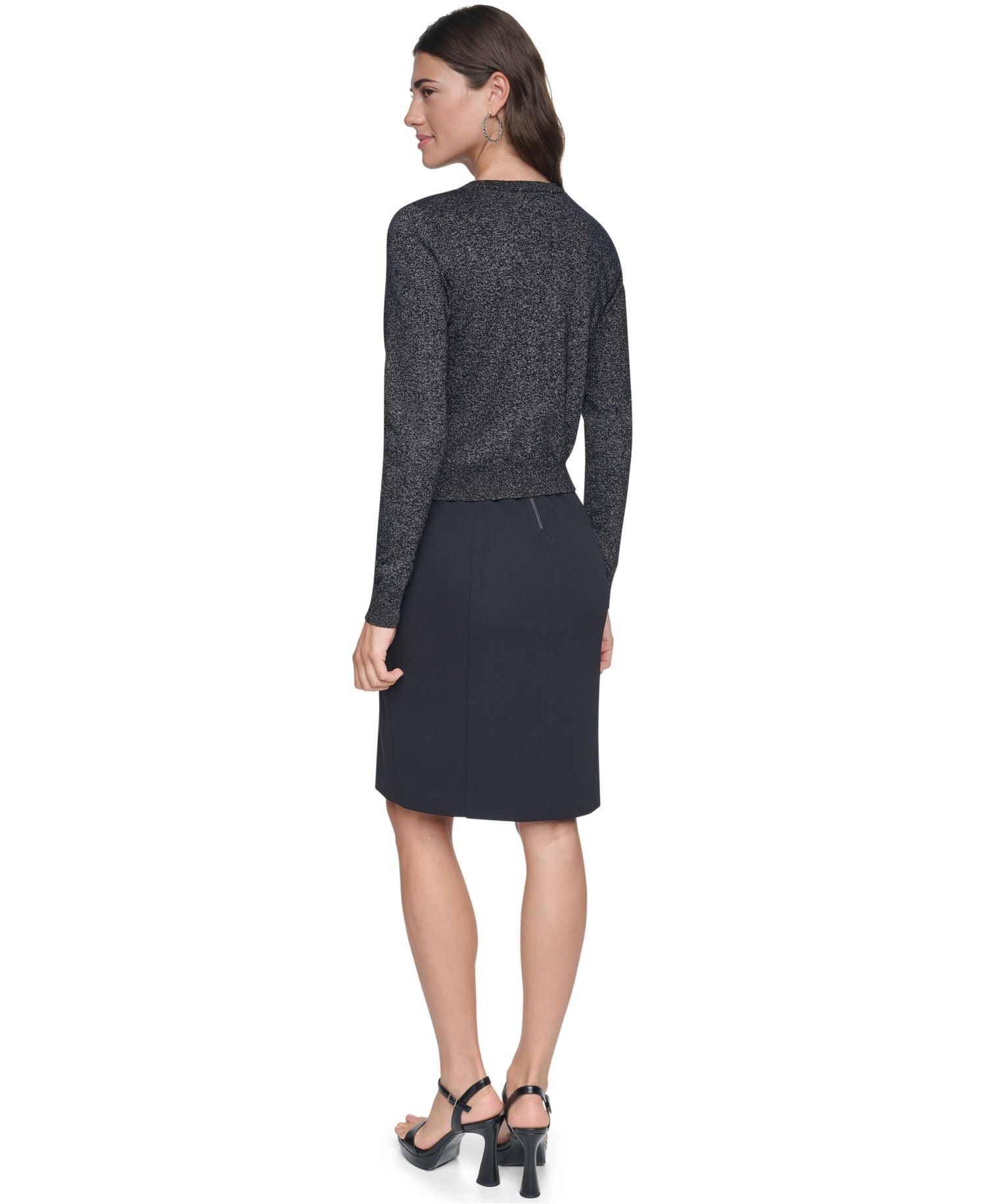Women's Fitted Crewneck Long-Sleeve Cardigan Sweater