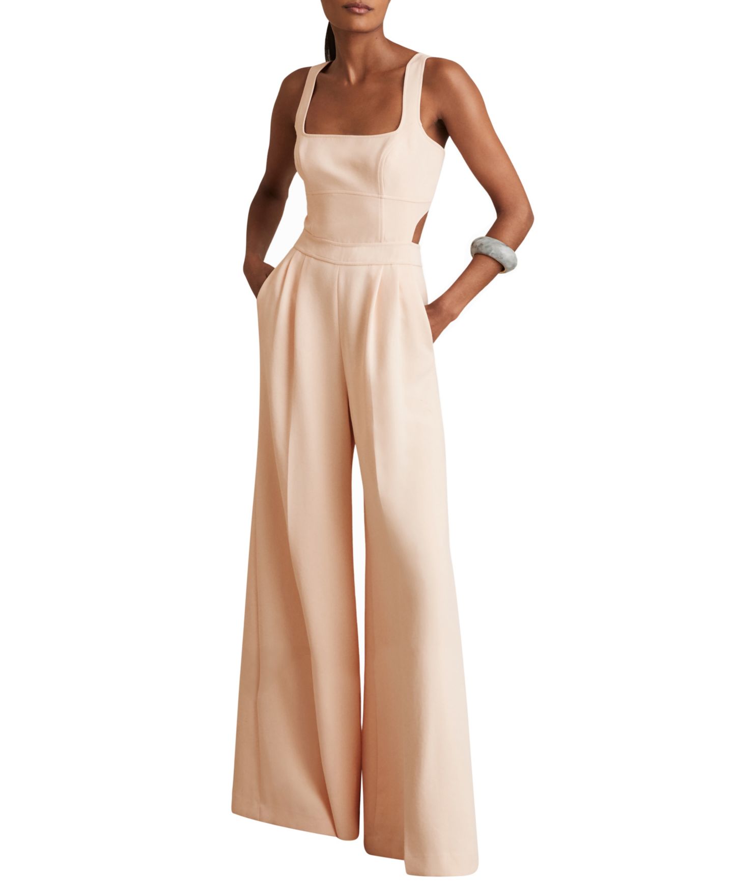 Женский комбинезон REISS Dion Wide-Leg Cut-Out Sleeveless Jumpsuit, цвет: Бледный розовый — фото 1