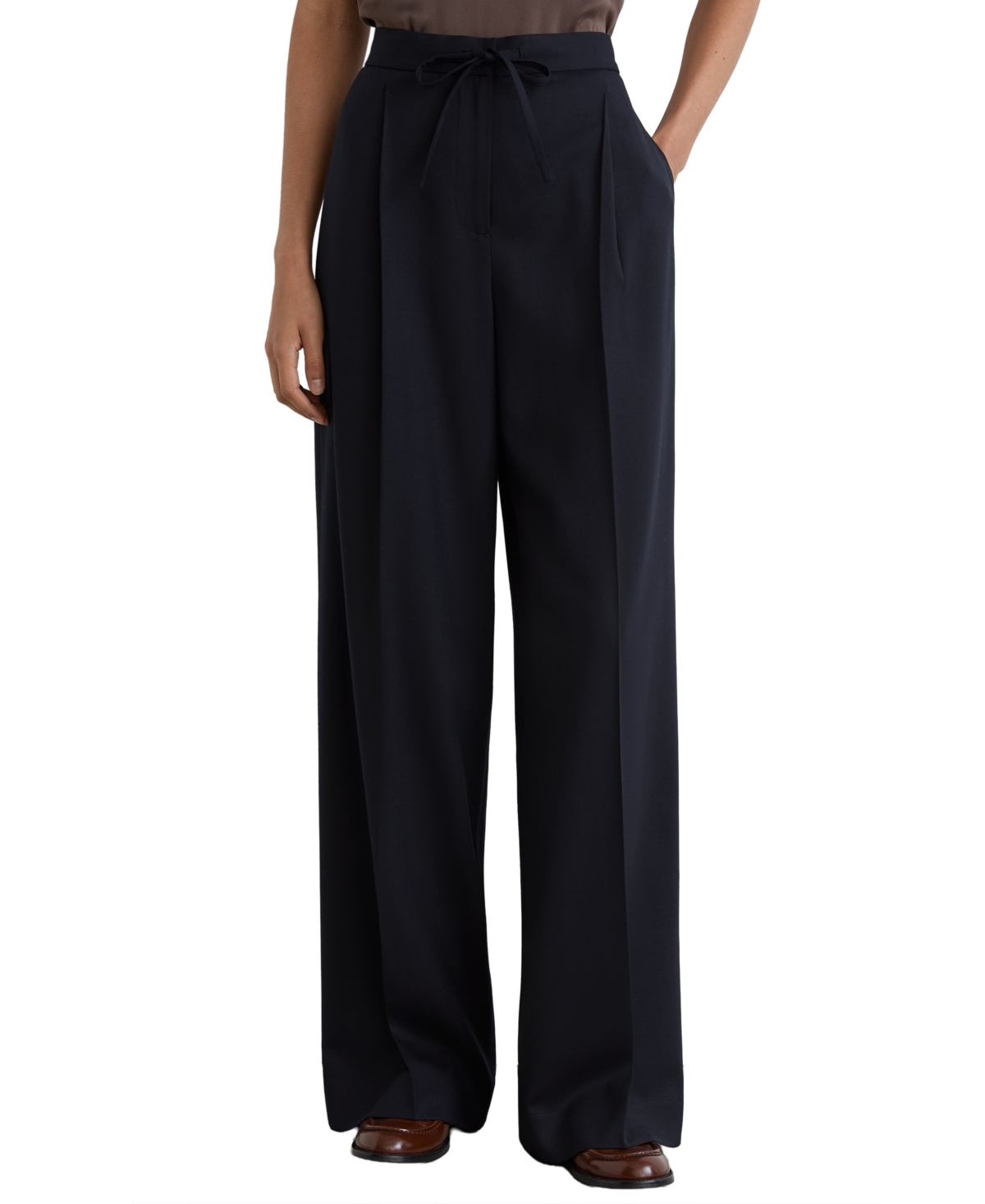 Reiss Women's Solene Wool-Blend Drawstring Wide-Leg Suit Trousers - Navy