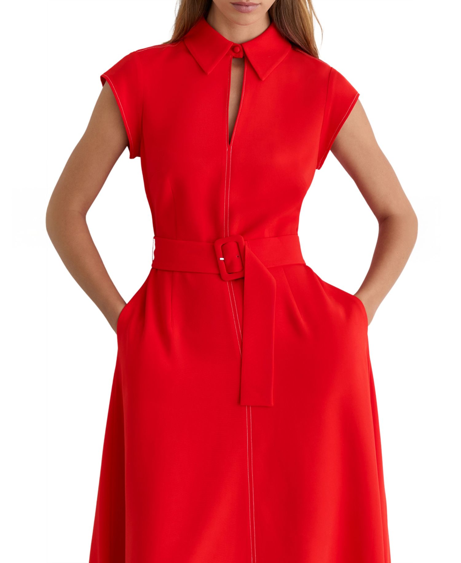 Women's Sloane Collared Belted A-Line Dress