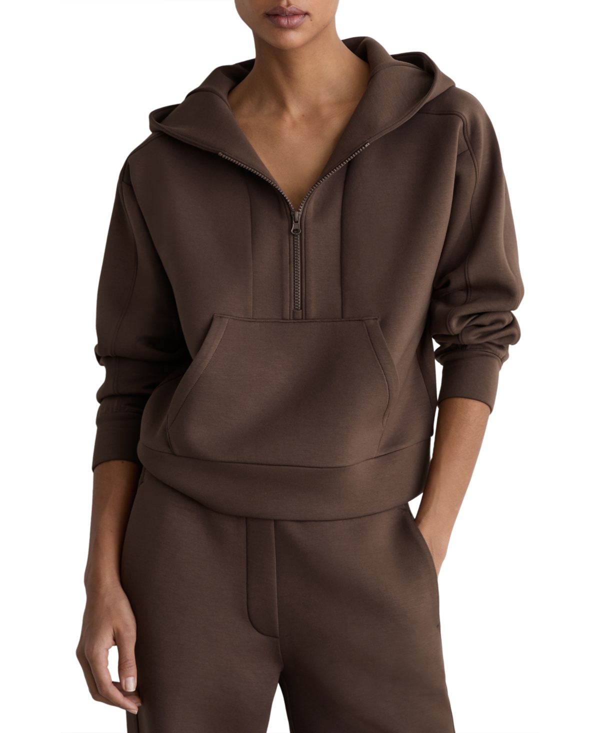 Reiss Women's Lockie Premium Interlock Half-Zip Hoodie