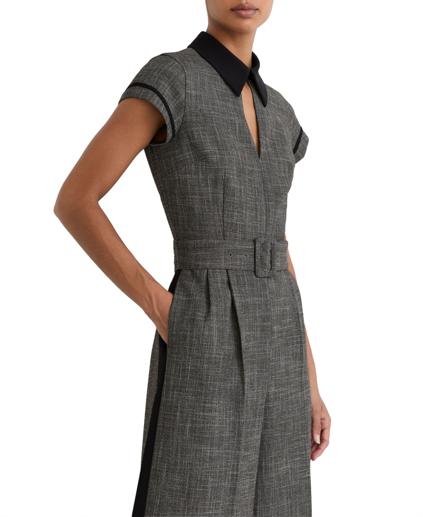 Женский комбинезон REISS Bella Collared Short-Sleeve Wide-Leg Jumpsuit, цвет: Серый — фото 3