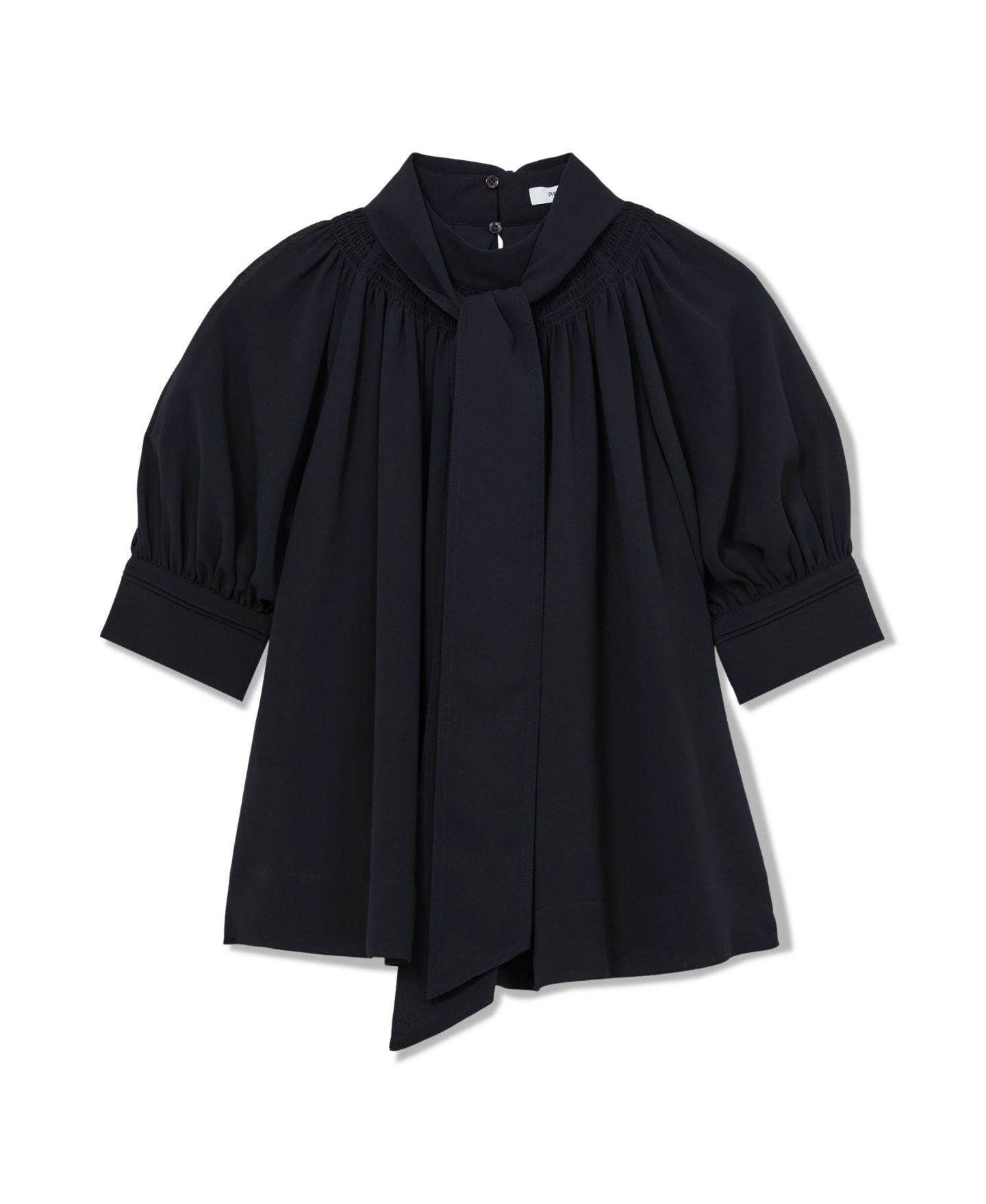 Женская блузка REISS Lerina Tie-Neck Short-Puff Sleeve Crepe Georgette, цвет: Тёмно-синий — фото 5