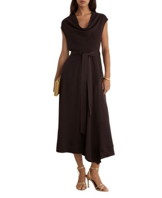 Women's Justine Cowl-Neck Tie-Waist Handkerchief-Hem Midi Dress