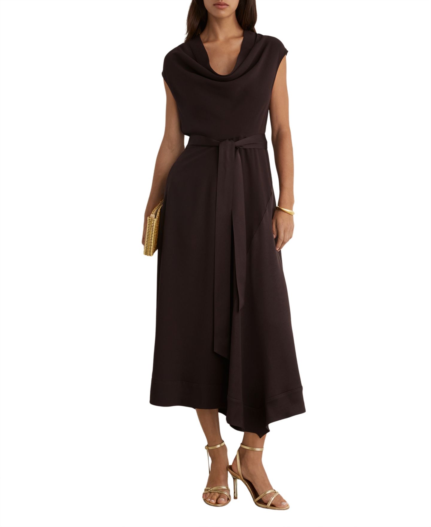 Женское платье REISS Justine Cowl-Neck Tie-Waist Handkerchief-Hem Midi, цвет: Виноградный — фото 1