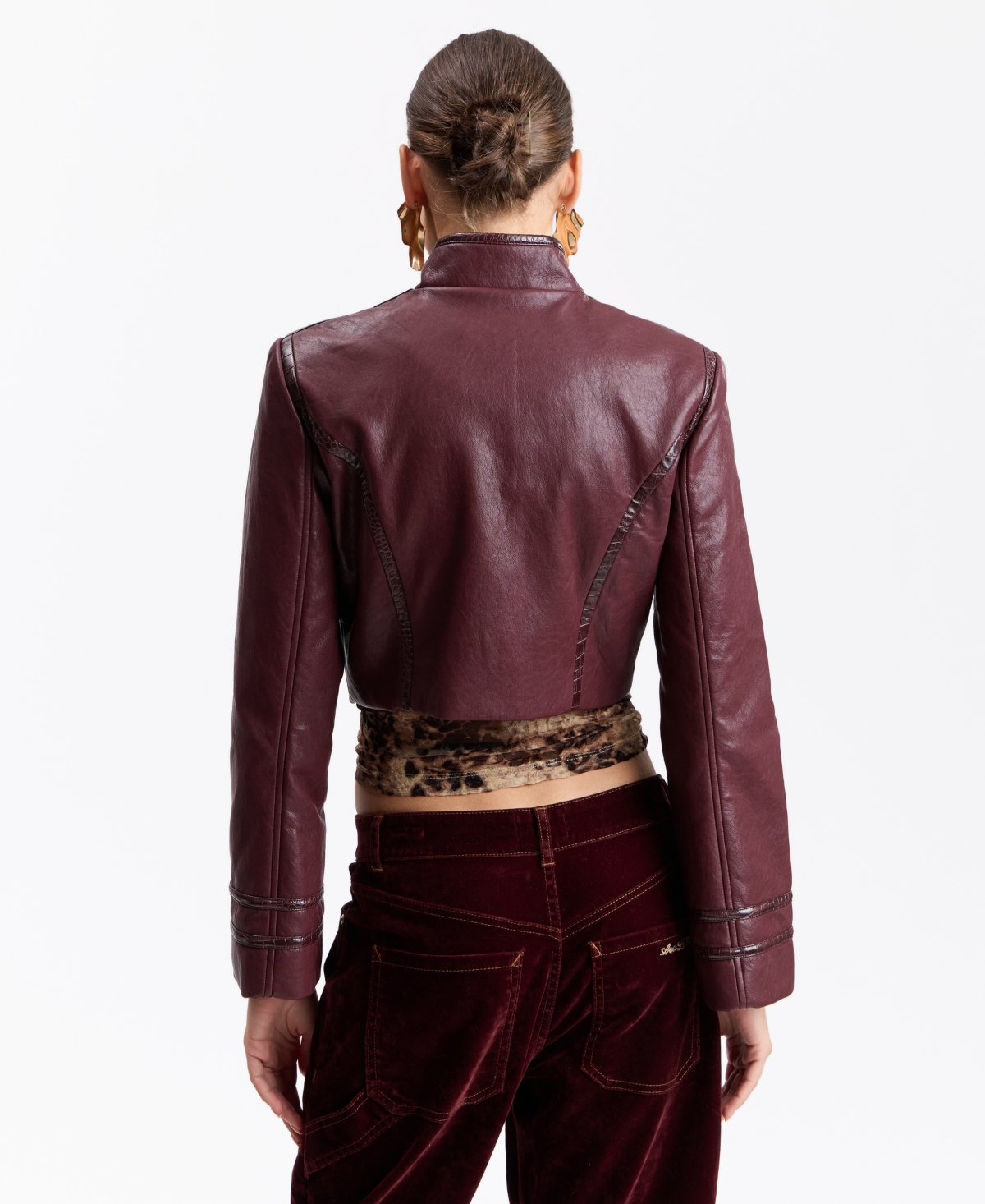 Avec Les Filles Women's Double-Breasted Military-Style Cropped Faux Leather Jacket