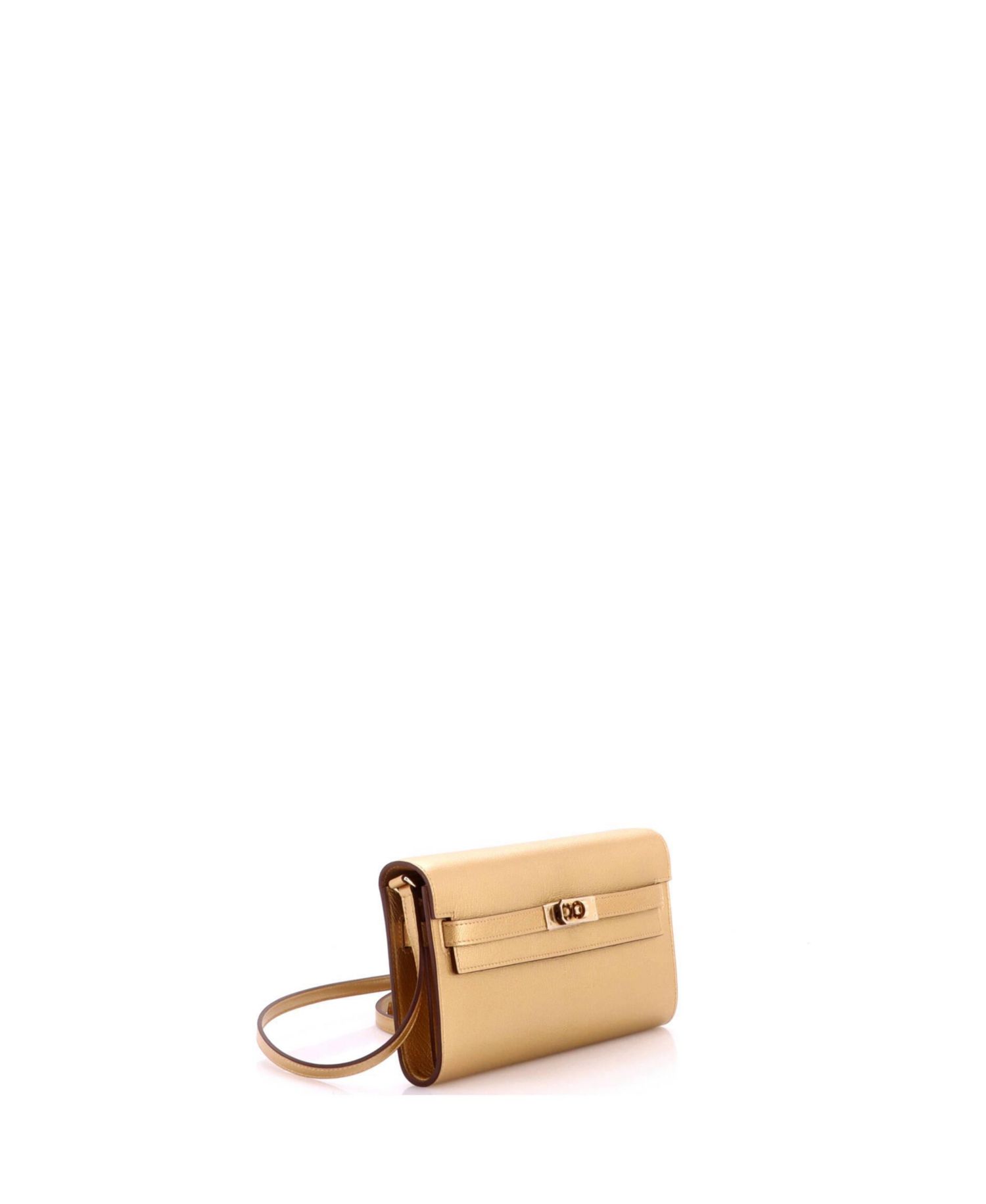 Pre-Owned Hermes Kelly To Go Wallet Metallic Chevre Chamkilight