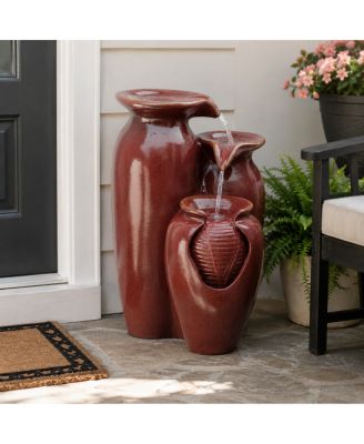 Outdoor Cascading Jars Waterfall Fountain, Coral Red