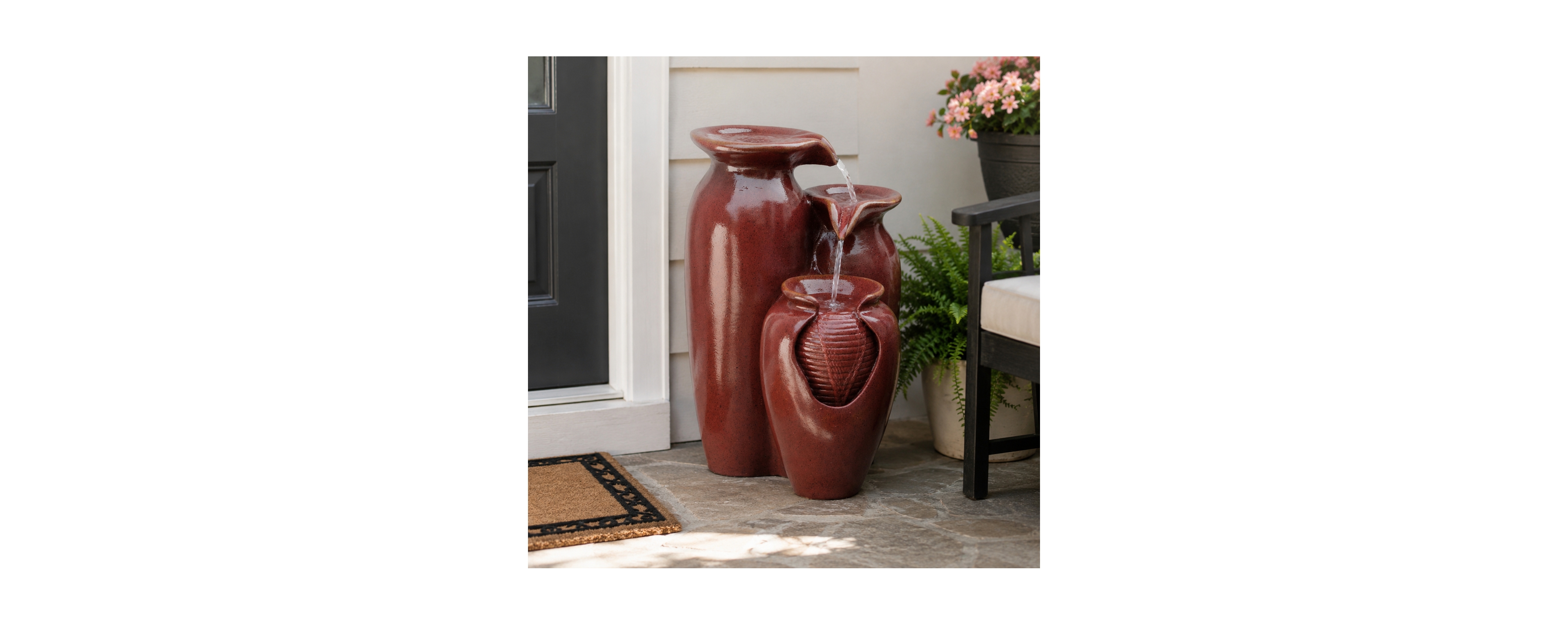 Teamson Home Outdoor Cascading Jars Waterfall Fountain, Coral Red