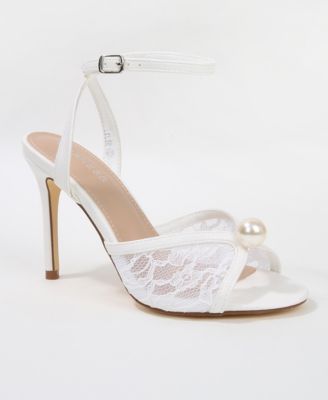 Julie Pearl Embellished Lace Stiletto Heel Sandals