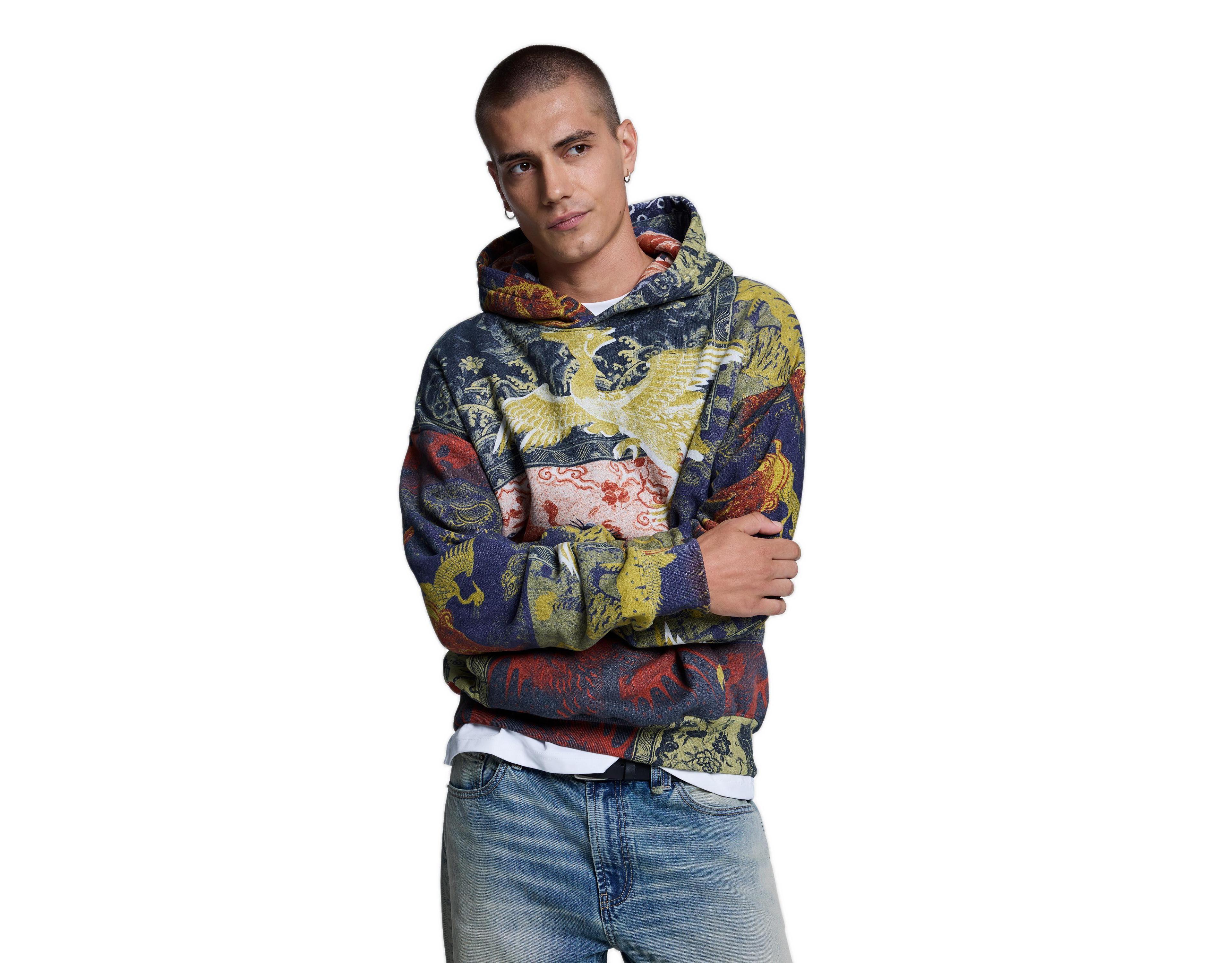Desigual Men's Printed Hooded Sweatshirt