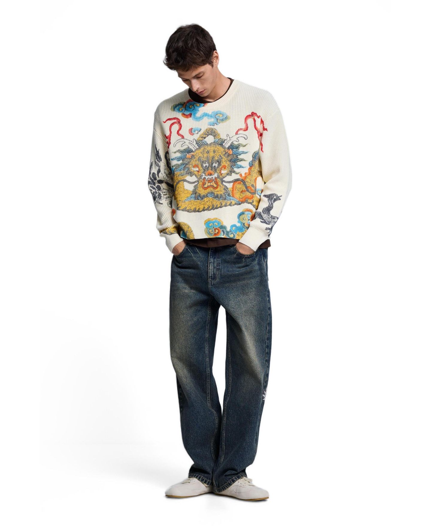 Мужской свитер Desigual Japan Crewneck Long-Sleeve Regular-Fit, цвет: Молочный белый — фото 2