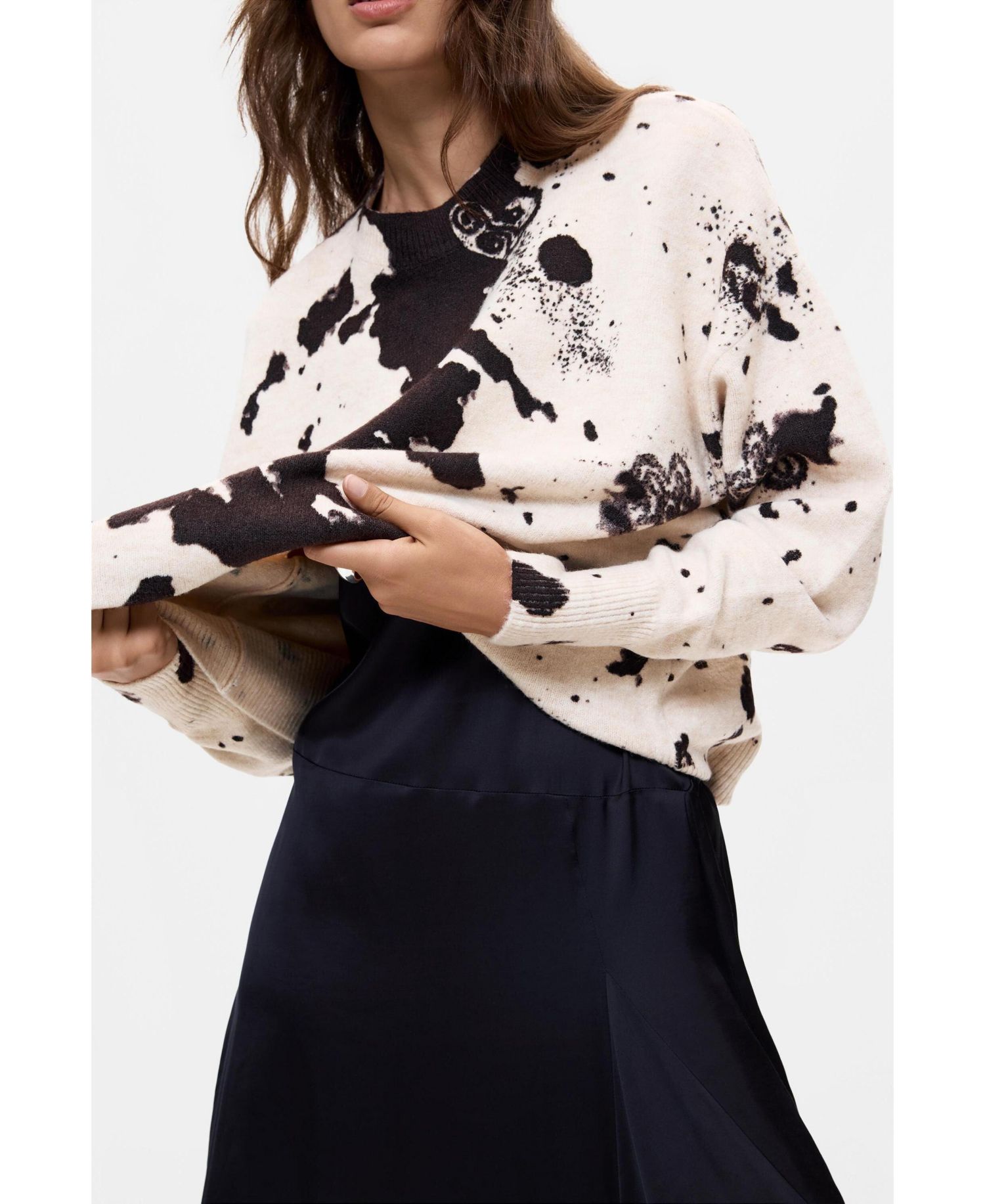 Women's Chunky-Knit Crewneck Animal-Print Sweater