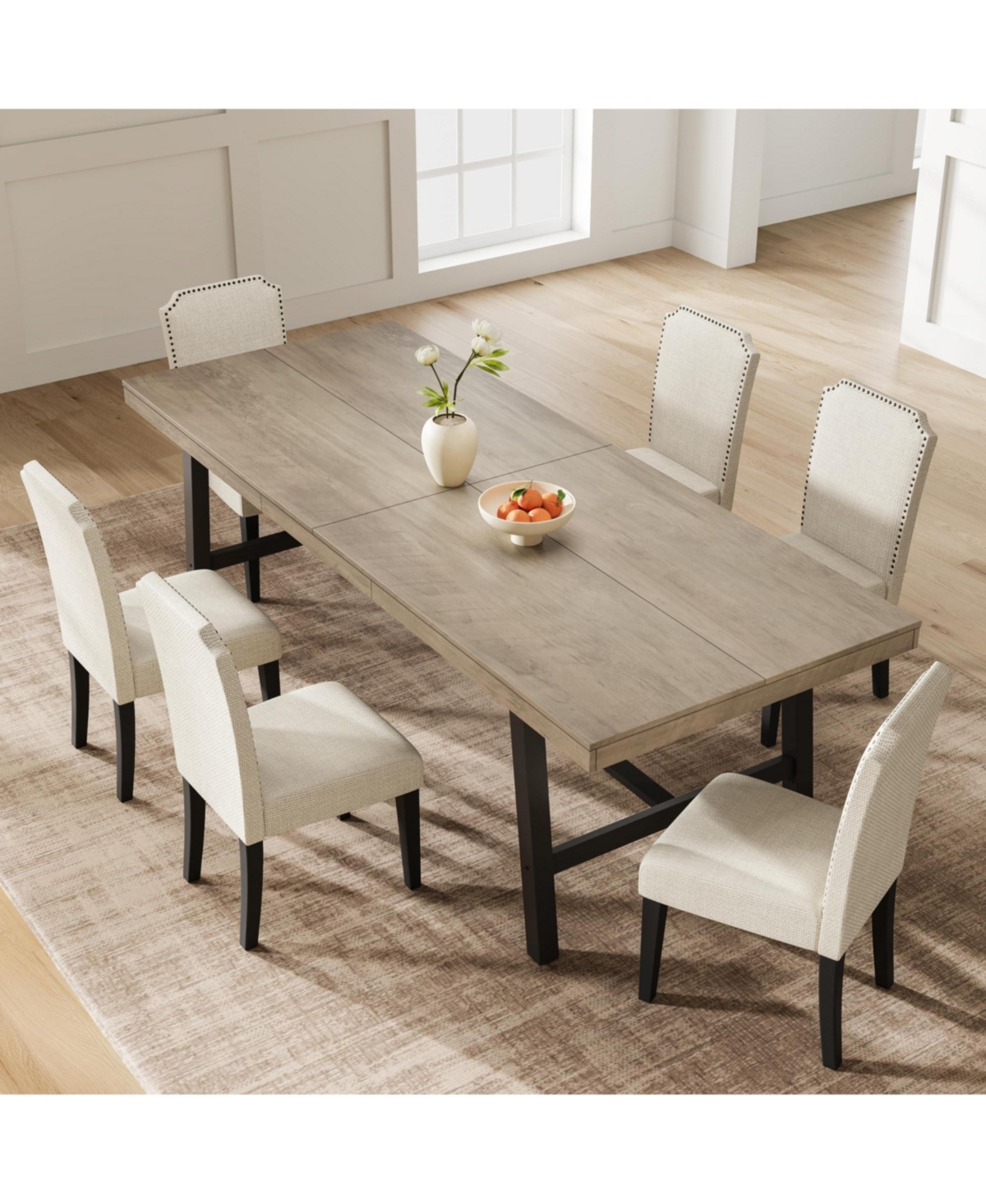 gaomon Industrial Rectangular Dining Table for 8-10, Heavy-Duty Metal Frame Wood-Look Top, Non-Extendable for Home and Restaurant