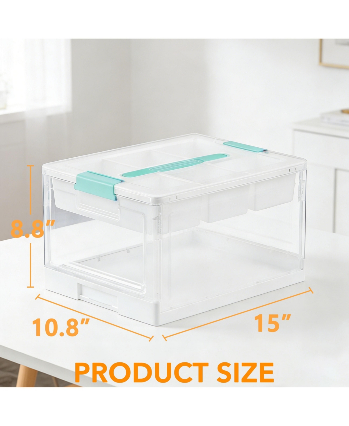 SpaceAid 24 Qt Clear Craft Storage Bin with Removable Tray and Dividers for Craft and Art Supplies