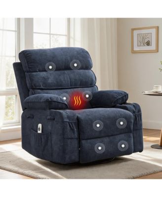 Swivel Glider Rocker Recliner Chair with Massage and Heat, Manual Linen Upholstered Nursing Recliner with Vibration