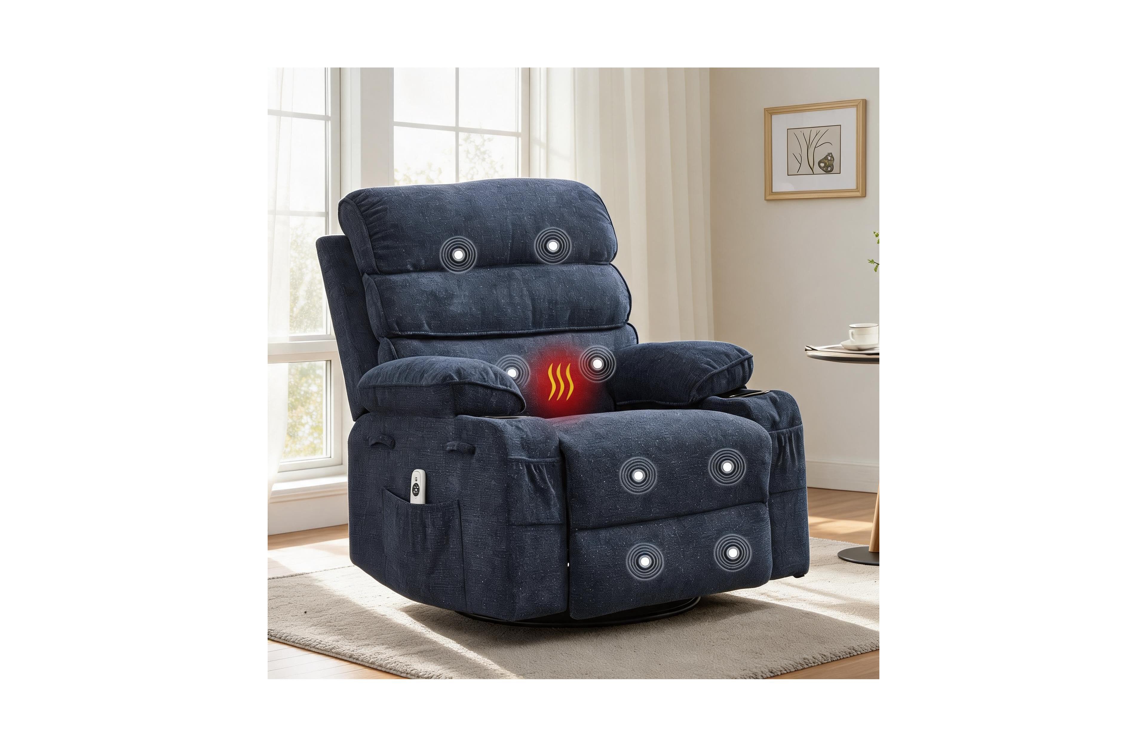 gaomon Swivel Glider Rocker Recliner Chair with Massage and Heat, Manual Linen Upholstered Nursing Vibration