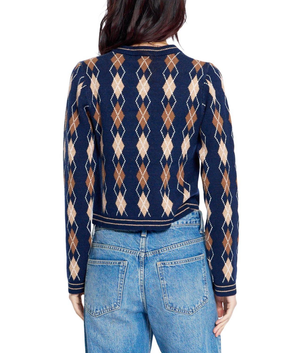 Central Park West Women's Astrid Argyle Crewneck Long-Sleeve Cardigan