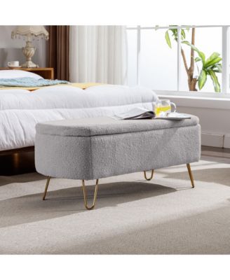 Faux Fur Storage Ottoman Bench with Gold Metal Legs