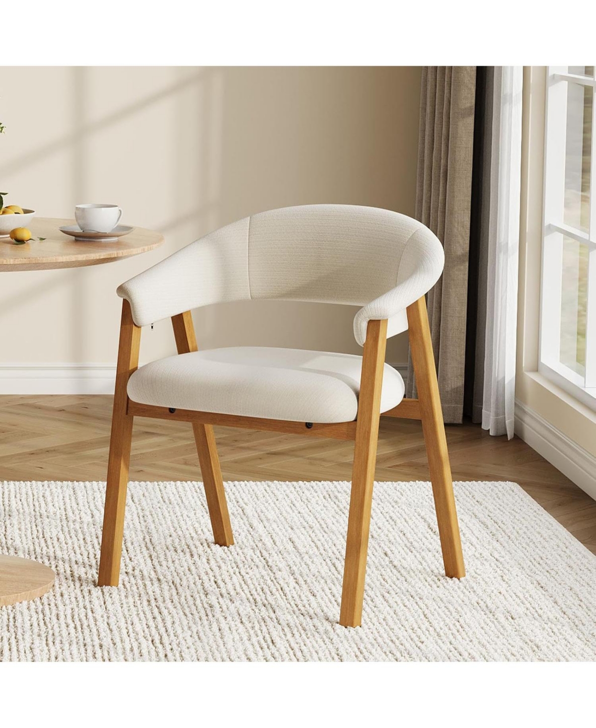 gaomon Upholstered Dining Chairs with Arms, Chenille Fabric Armchair with Wooden Legs and Curved Backrest, Modern Accent Armchair