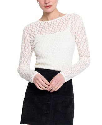 Women's Floral-Lace Long-Sleeve Crewneck Sweater