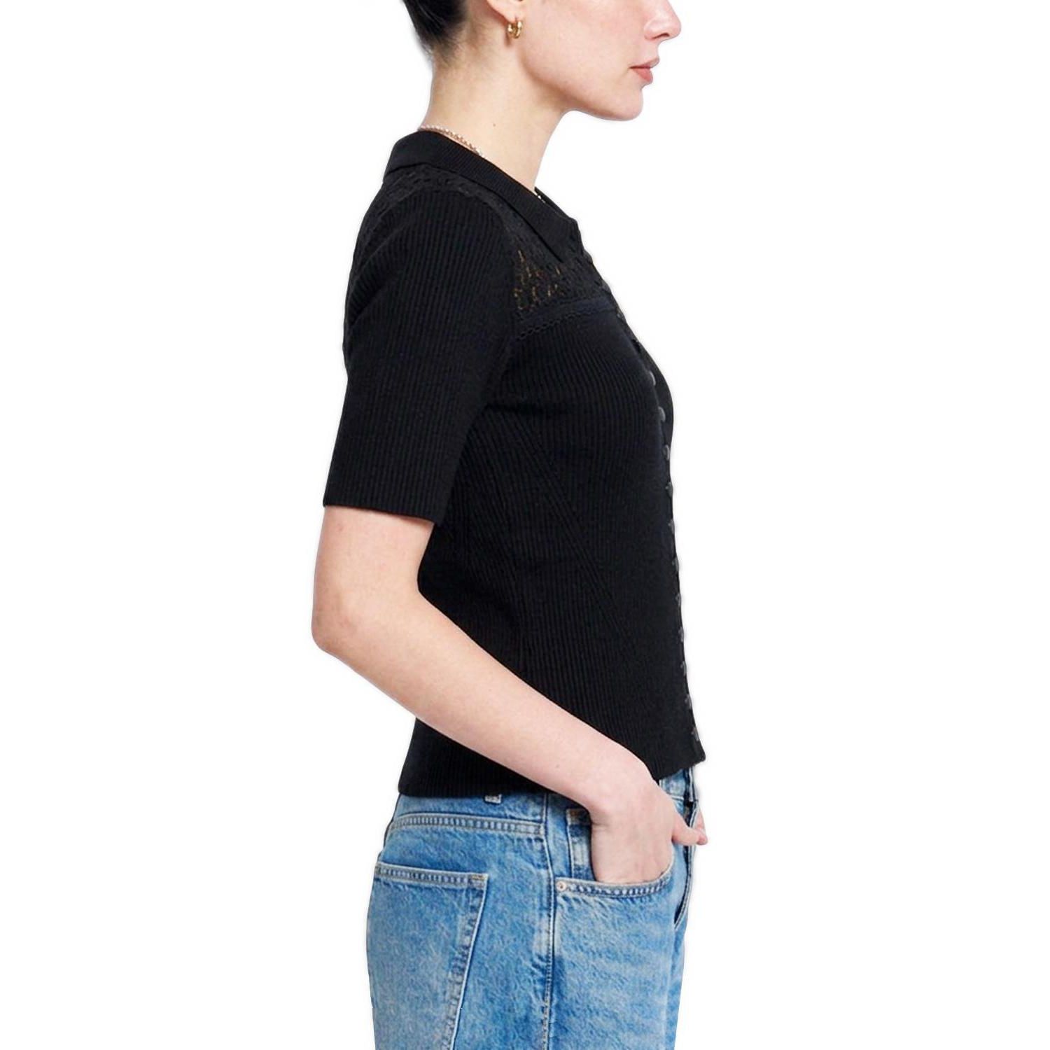 Women's Lace Short-Sleeve Button-Up Sweater