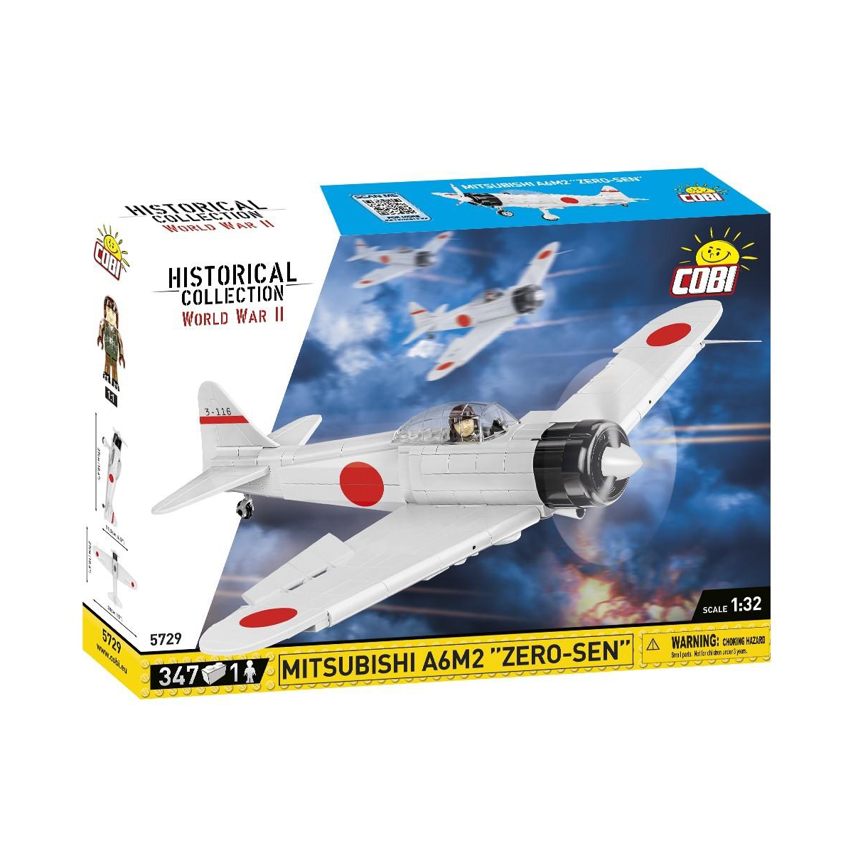 Cobi Historical Collection World War Ii Mitsubishi A6M2 "Zero-sen" Plane 347-Piece Building Set, Ages 7+
