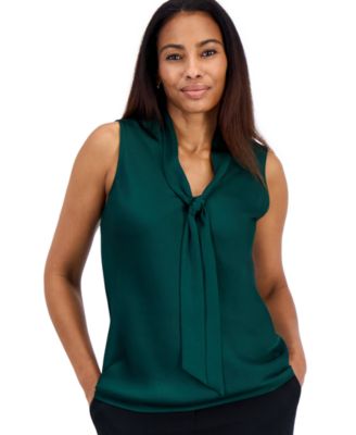 Petite Satin Tie-Neck Sleeveless Blouse