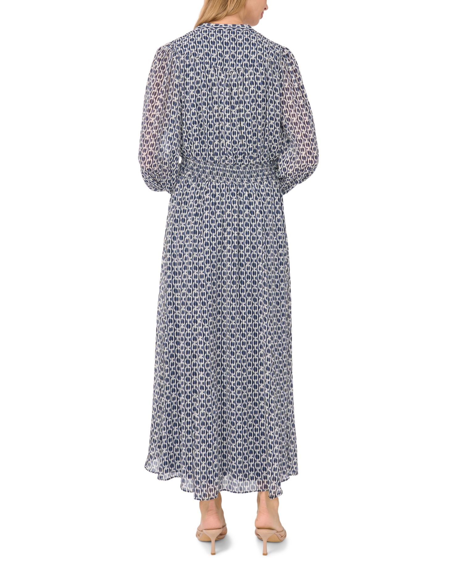 Women's Long-Sleeve Smocked-Waist Tiered Dress