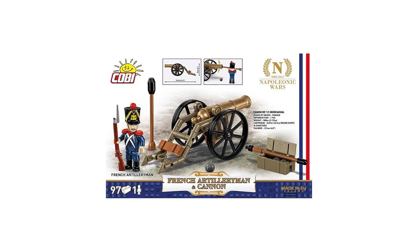 Детский конструктор COBI Napoleonic Wars French Artilleryman and Cannon 97-Piece Building Set, Ages 6+ — фото 2