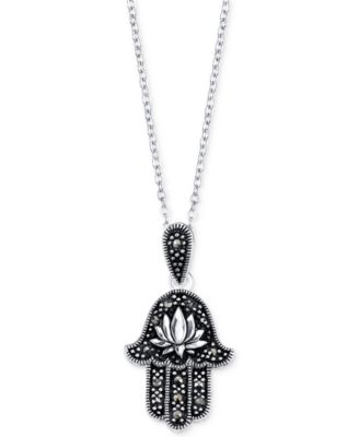 Unwritten - Silver-Plated Hamsa Lotus Blossom Pendant Necklace
