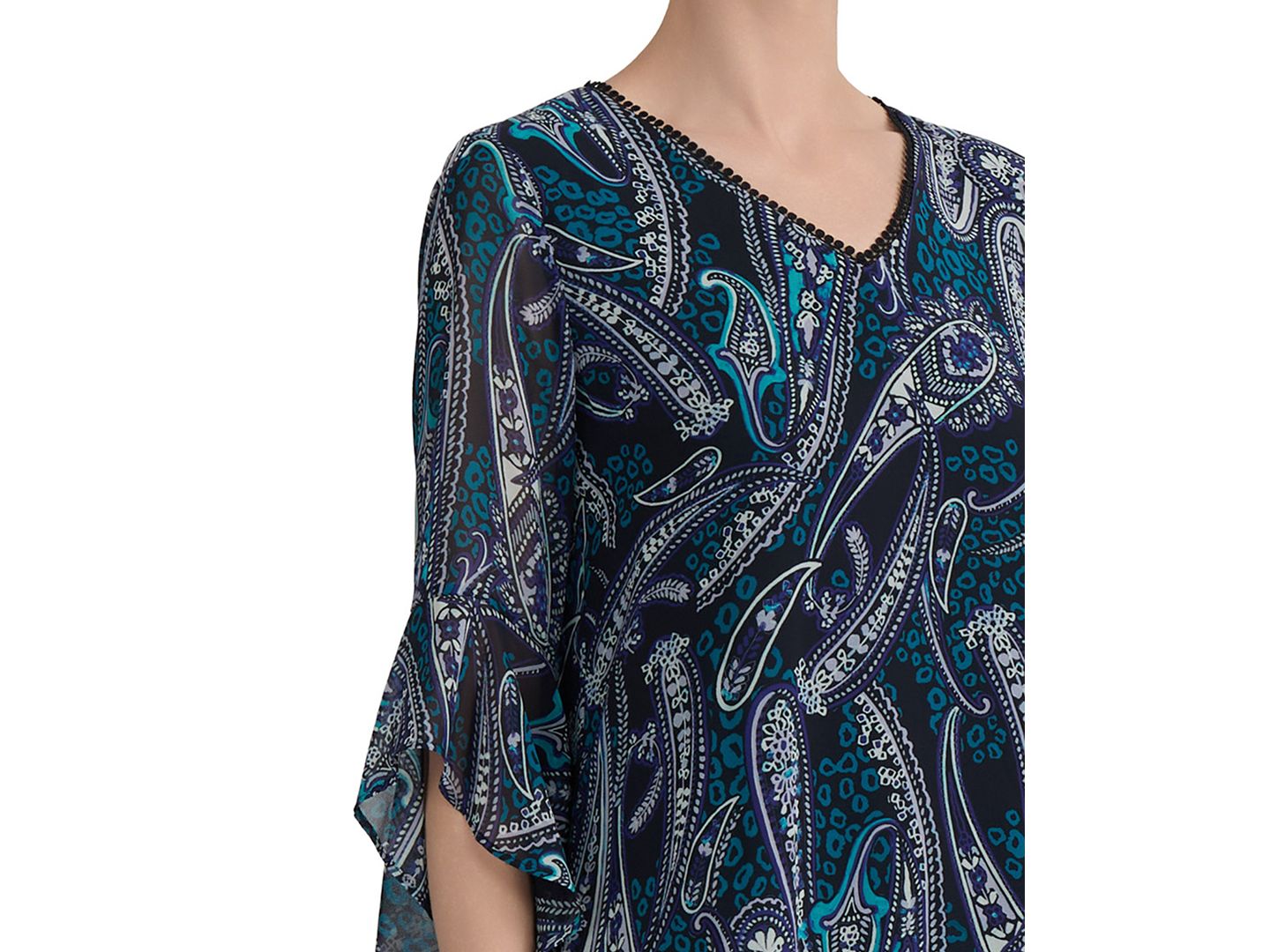 Женская блузка Kasper Printed V-Neck Ruffle-Sleeve Blouse, цвет: Чёрный разноцветный — фото 6