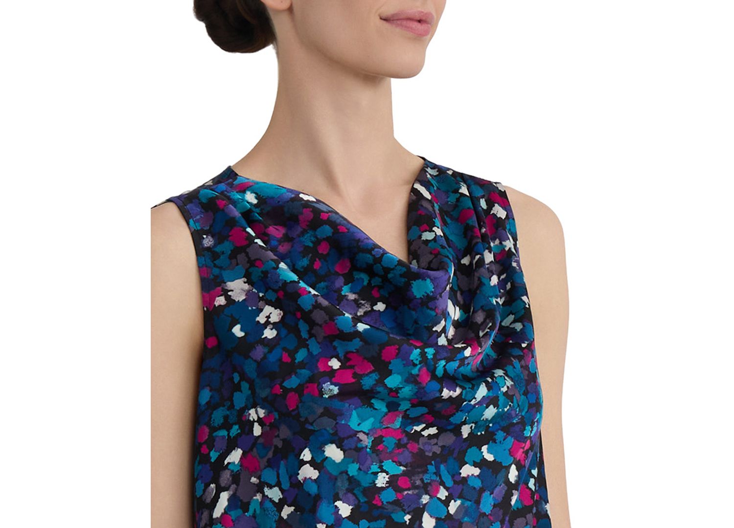 Women's Printed Pleated Cowlneck Sleeveless Top