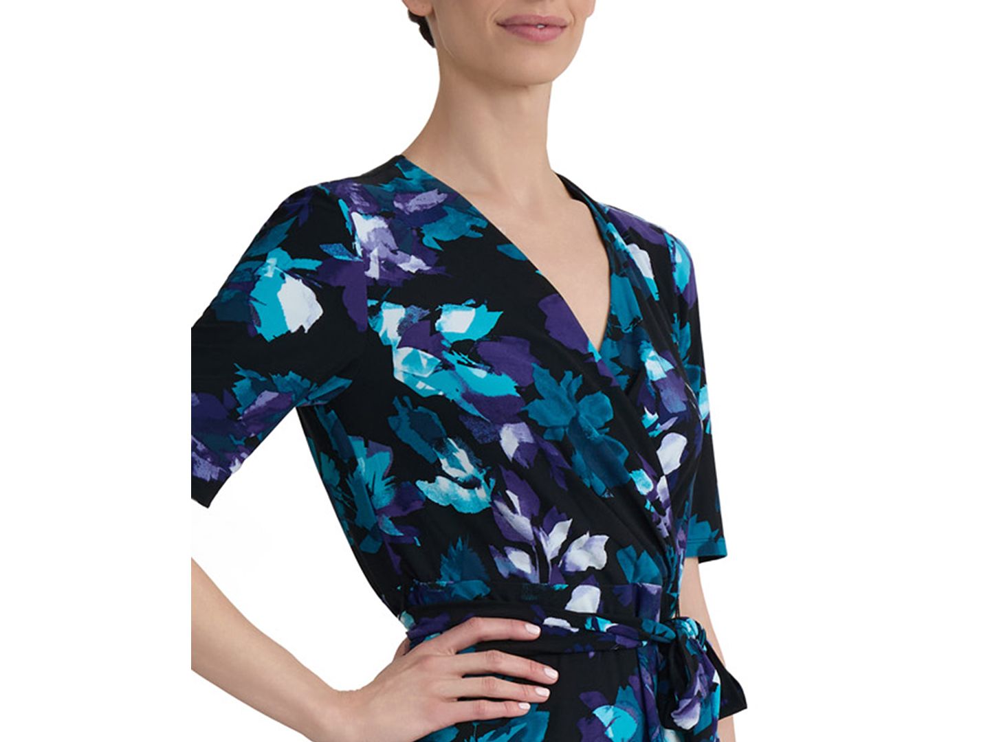 Женское платье Kasper Elbow-Sleeve Wrap-Front Fit & Flare, цвет: Чёрный разноцветный — фото 7