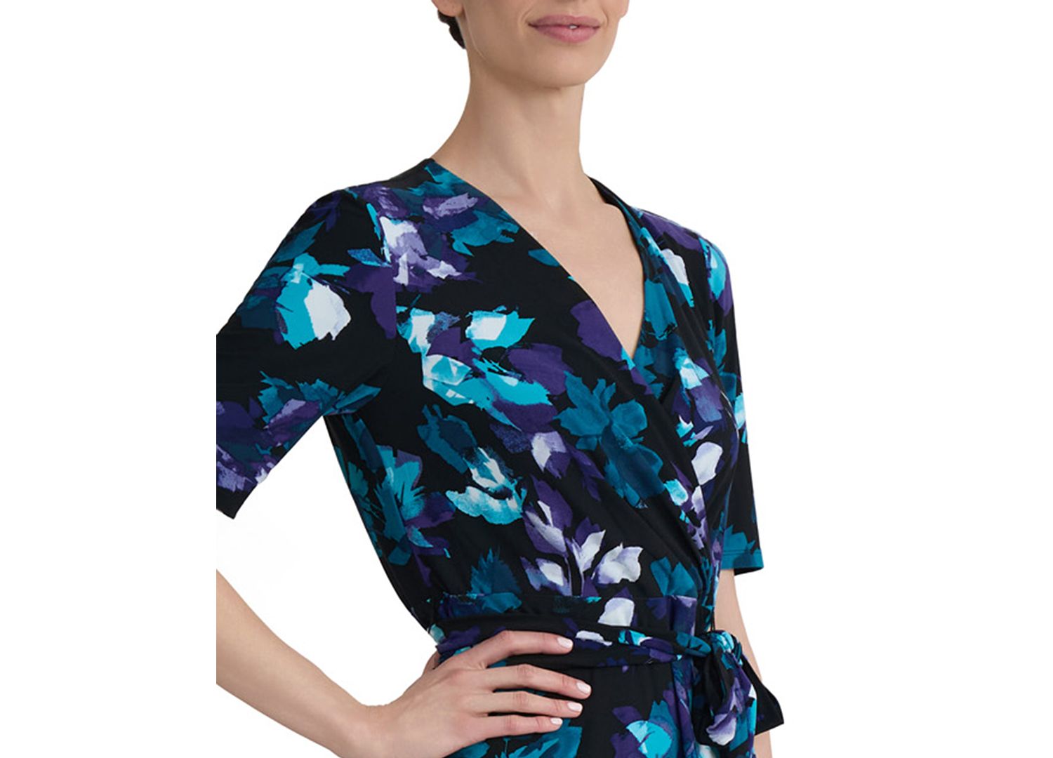 Women's Elbow-Sleeve Wrap-Front Fit & Flare Dress